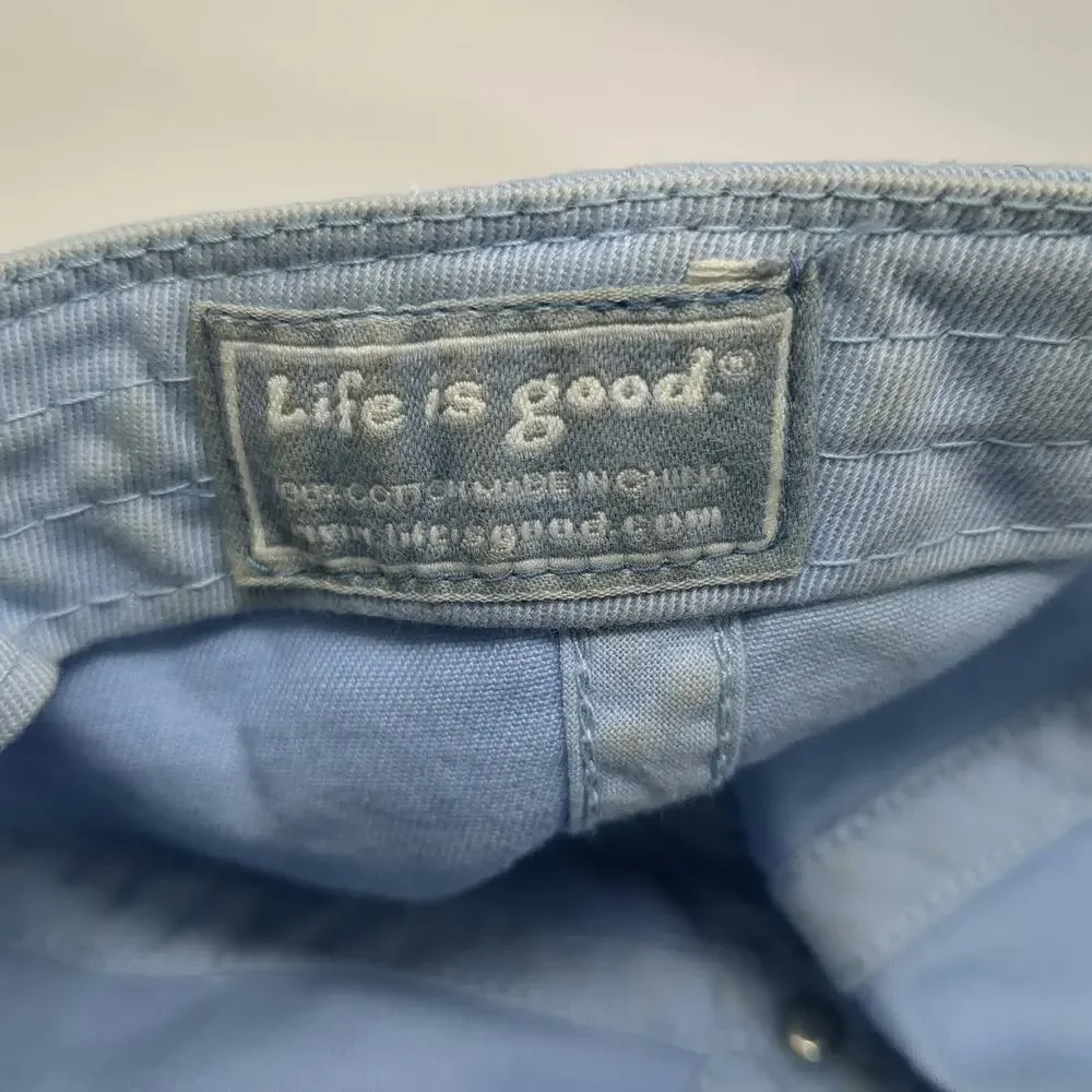 Life is Good Baseball Cap Blue One Size Dog Surfing Embroidered Slideback Hat